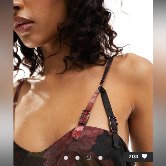 ASOS DESIGN satin buckle strap maxi dress with fuller skirt in black rose print - Picture 4 of 4